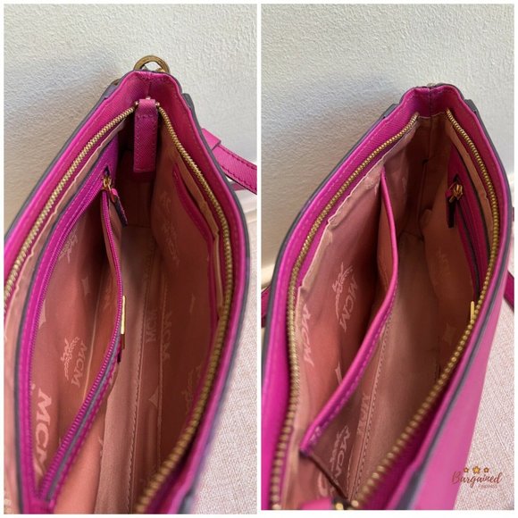 Authentic MCM Fuchsia Pink Saffiano Leather Small Shoulder/Crossbody Bag - Picture 12 of 13